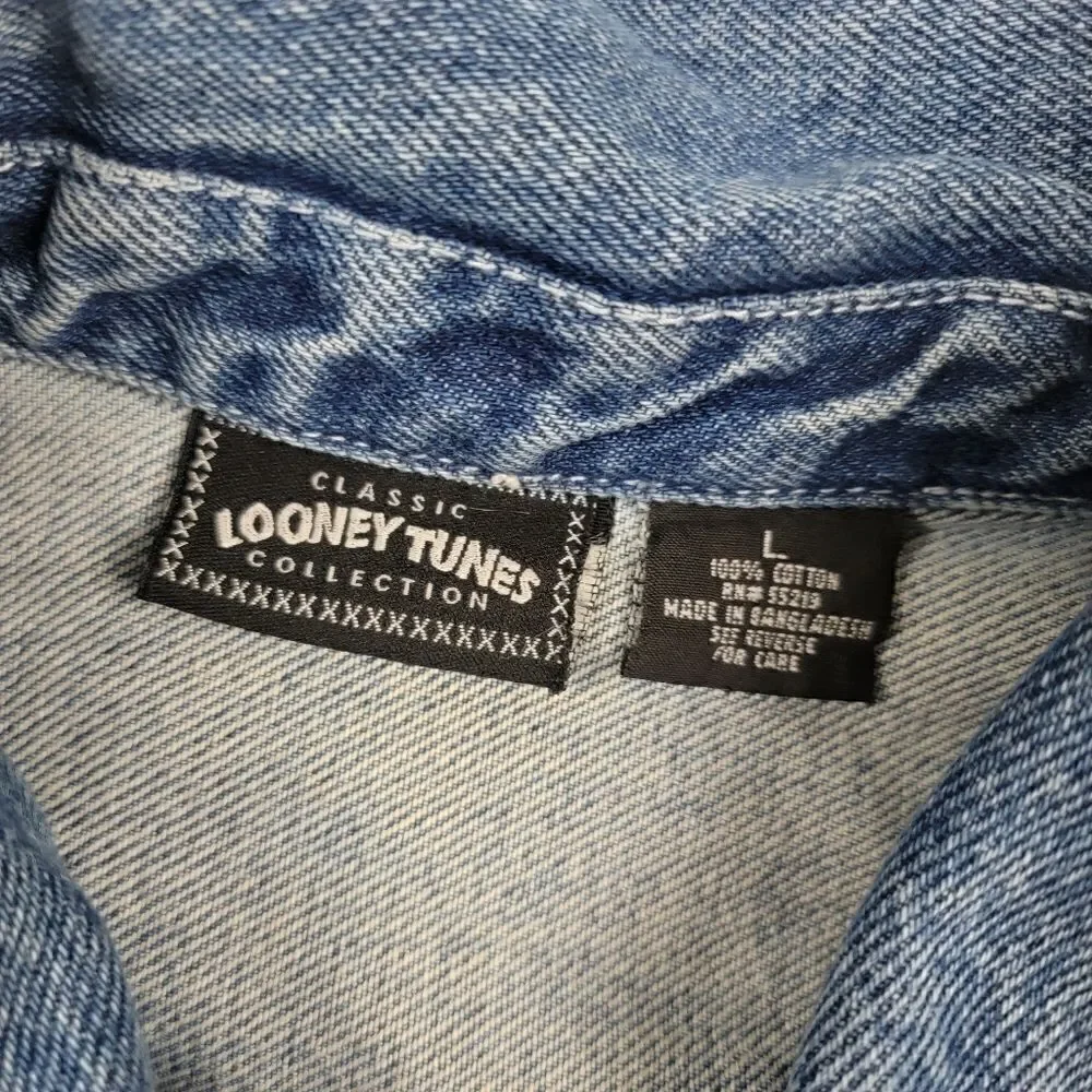 Vintage Y2K Tweety Bird Looney Tunes Warner Bros‎ Denim Jacket Large Button up